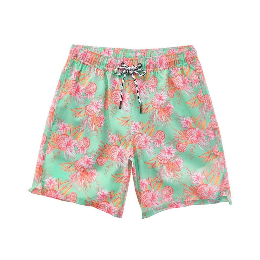 Snapper Rock Mens  Coastal Shells Sustainable Swim Short, Green